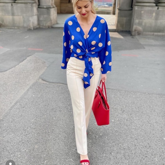 ZARA Polka Dot Linen Blouse - Picture 6 of 9